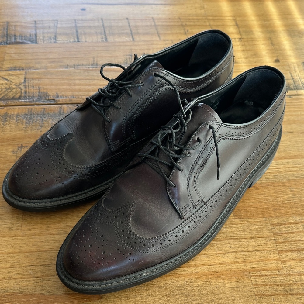 Men's Brogue Wingtip Leather Derby Shoes - Dark Brown